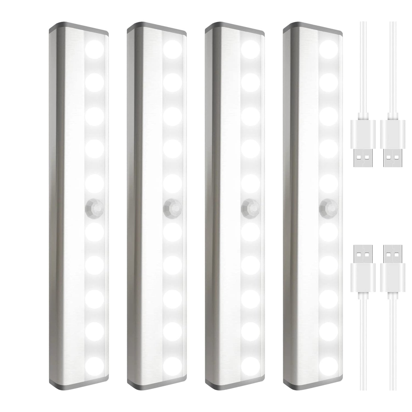 Sixdefly Led Closet Light  10 Leds Dimmer Usb Rechargeable Motion Sensor Light Under Cabinet Lighting  Wireless Stick-Anywhere Night Safe Light Bar For Wardrobe Kitchen