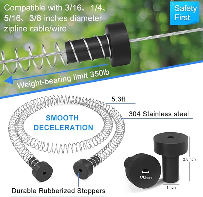 X XBEN 120FT Zip line Kit for Kids and Adults, Zip Lines for Backyard, Included Swing Seat, Spring Brake, Steel Trolley and Adjustable Safety Belt, Outdoor Play Sets Equipment