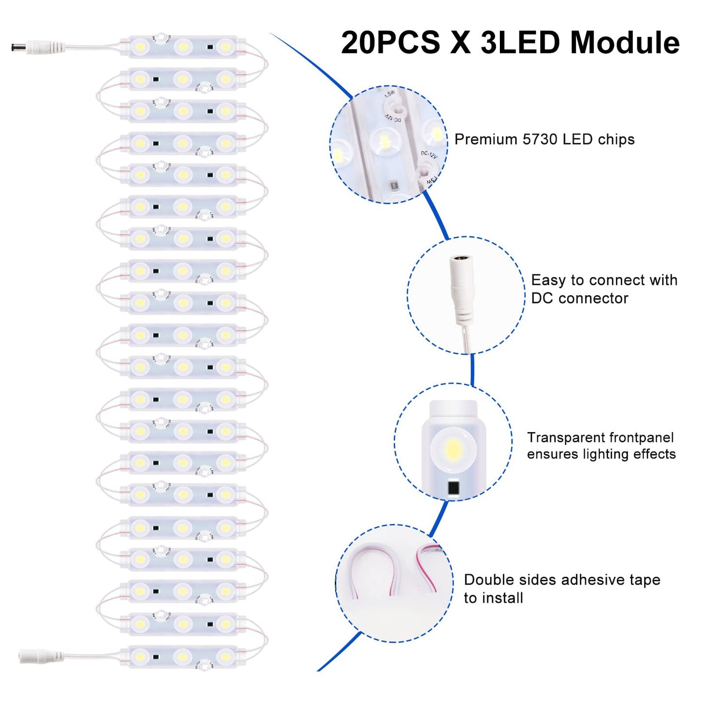 Pomelotree Led Window Lights, 20Ft Waterproof 5050 Led Module, 2-Pack, White, Ideal For Business Advertising And Storefront Displays