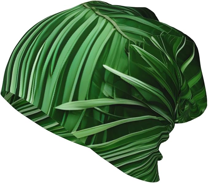 YANYU Cute Green Palm Leaves Print Soft Beanie Winter Hat Warm Thermal Cap Headwear for Snow Play Outdoor Activities