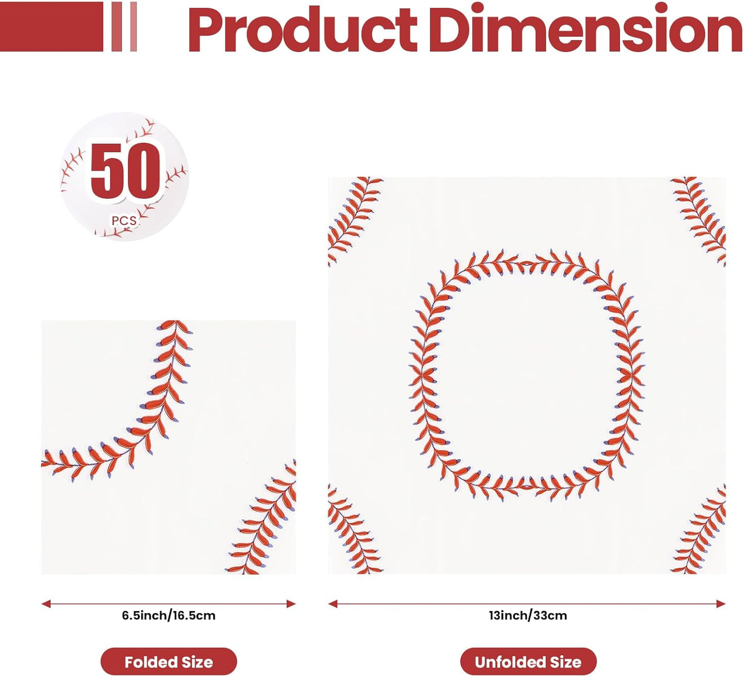 50PCS Baseball Paper Napkins 13 x 13 Inches Luncheon Napkins Cocktail Napkins Disposable Sports Theme Decorations for Kids Baby Shower,Birthday Party,Baseball Theme Party Supplies