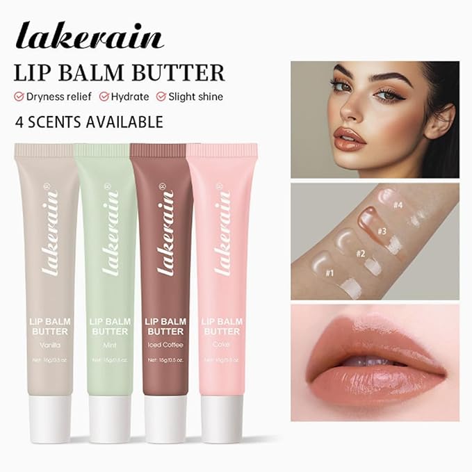 Petansy 4PCS Special Lip Butter Balm - Conditioning Lip Mask and Lip Balm for Instant Moisture,Natural Ingredients Vegan Non-Sticky Lip Glowy Balm，Soothing Lip Care
