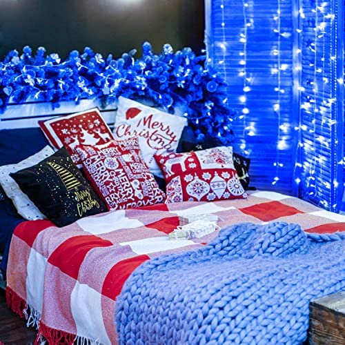 JMEXSUSS 250 LED String Lights, 91.5ft Blue Waterproof Christmas Lights, 8 Modes, Indoor/Outdoor, Model EXS-S-0250