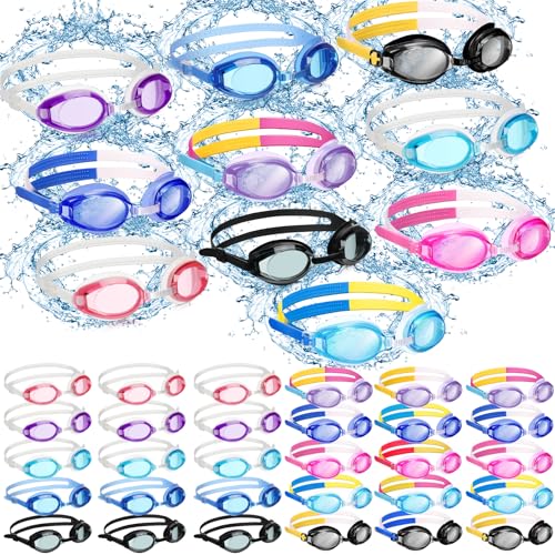 Macarrie 50 Pack Swim Goggles for Kids Bulk Child Swimming Goggles Gifts Anti-fog No Leaking Swim Glasses