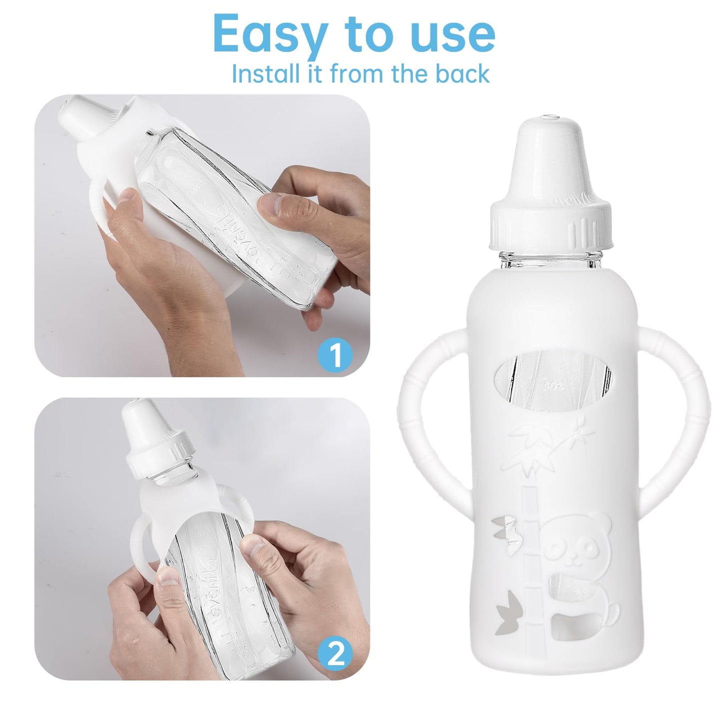 Silicone Sleeve Compatible with Evenflo 8oz Glass Bottle, Baby Bottle Silicone Sleeve with Antislip Handle and Thermal Insulation, White