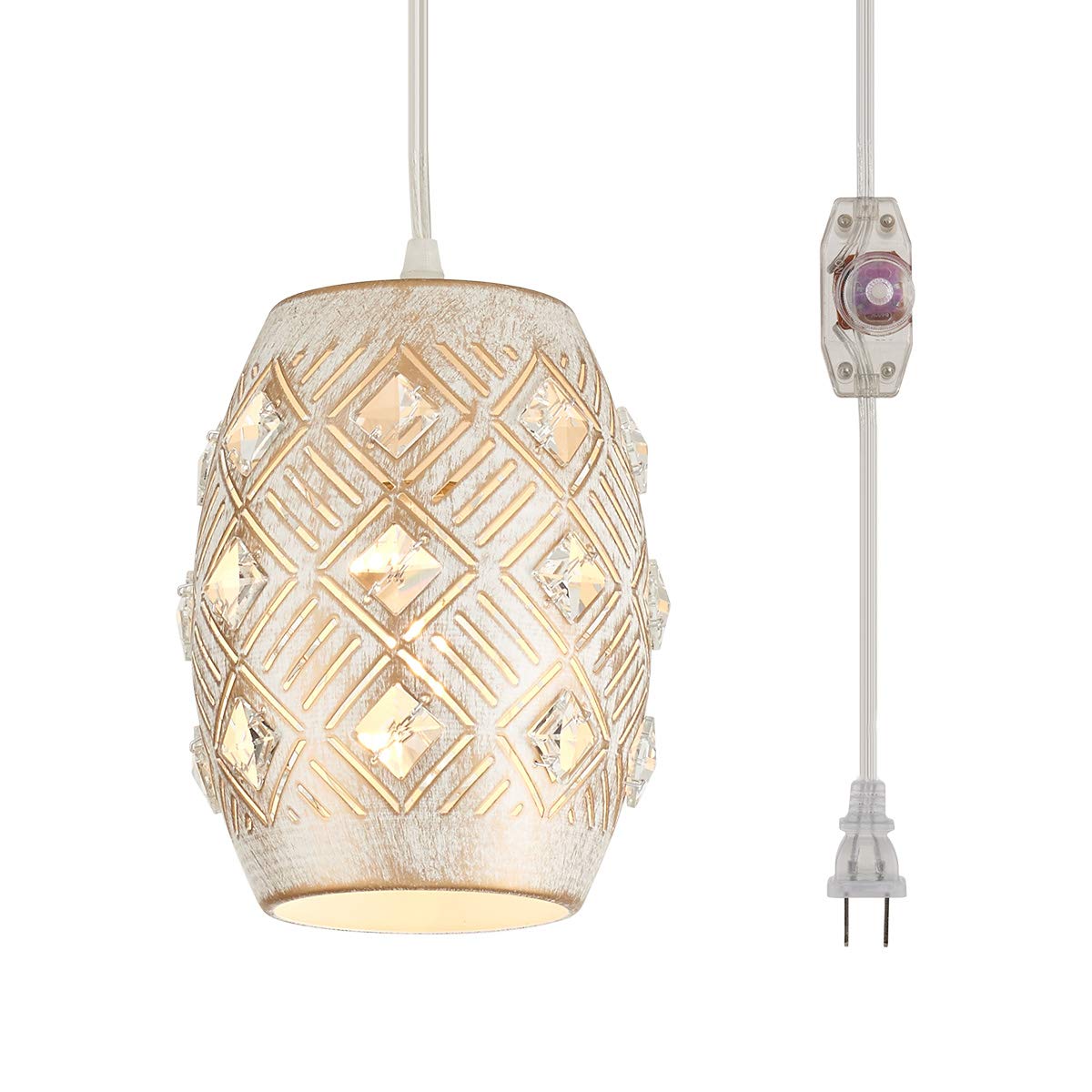YLONG-ZS Boho Pendant Light with Dimmable 16 FT Cord, White Metal, Model YL22-White-1