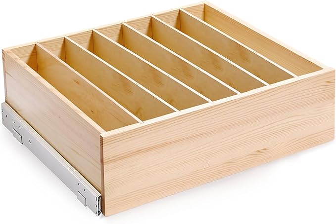 Pull Out Cabinet Organizer with Divider, 25''W×21''D×7''H Soft Close Wood Drawer for Kitchen Pantry, Finished, Heavy-Duty, Bottom Assembly (Wood Drawer Part Width is 24'')