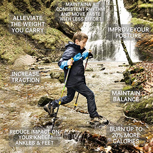 FitTrek Hiking Poles for Kids - Ultralight Nordic Walking Sticks - Telescopic Child Trekking Poles Collapsible 2 Pack