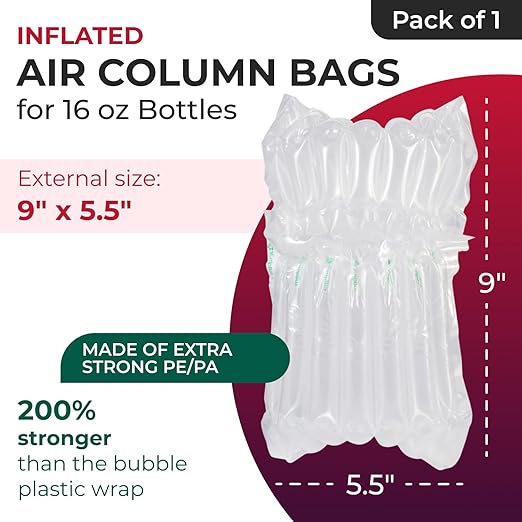 IDL Packaging Inflated 16 oz Bottle Air Bags, Self Sealed, Pack of 1 - Reusable Air Column Bags for Packing, Travel and Shipping - Cushioning Protector for Glass, Ceramic, Breakables