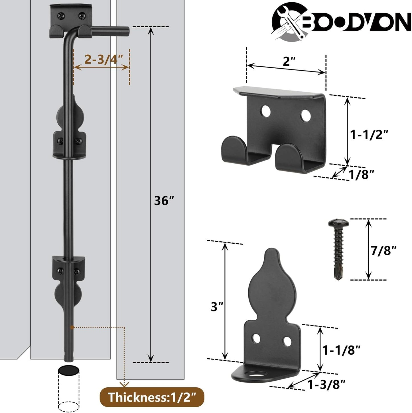 36 Inch Cane Bolt Gate Drop Rod Heavy Duty Gate Hardware, Gate Ground Latch for Wooden Fences, Metal Gates Doors Stopper for Gate Ground, Wrought Iron Gate Latches, Black Finish(2 Pack)