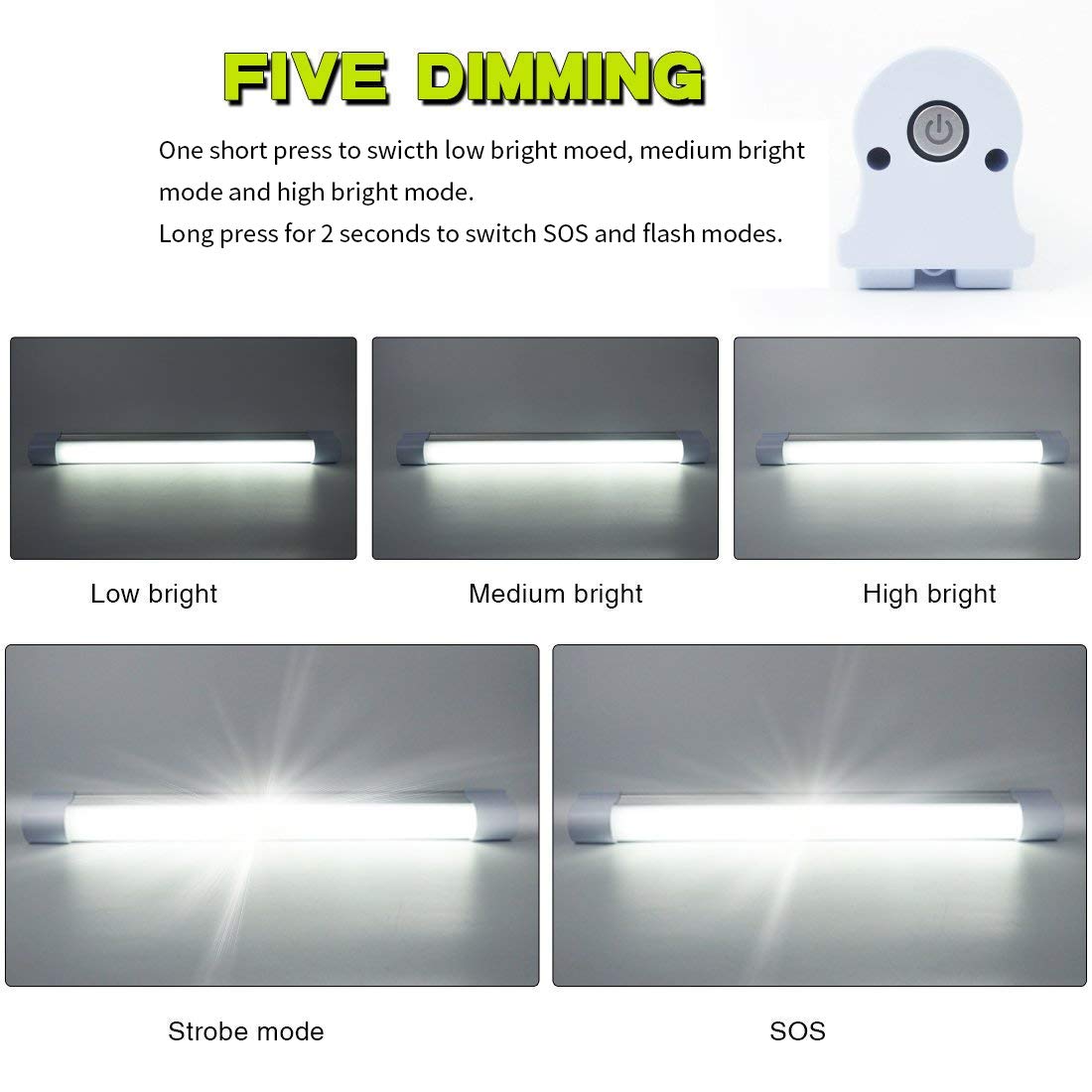 LETOUR LED Tube Magnetic Work Light 6000 Lumens, USB Rechargeable, 10400mAh, 80 Hours Endurance, Portable, Plastic, Lt-lt120 120W