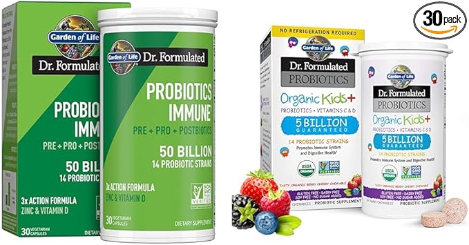 Garden of Life Dr Formulated Probiotics Immune Support & Dr. Formulated Probiotics Organic Kids+ Plus Vitamin C & D