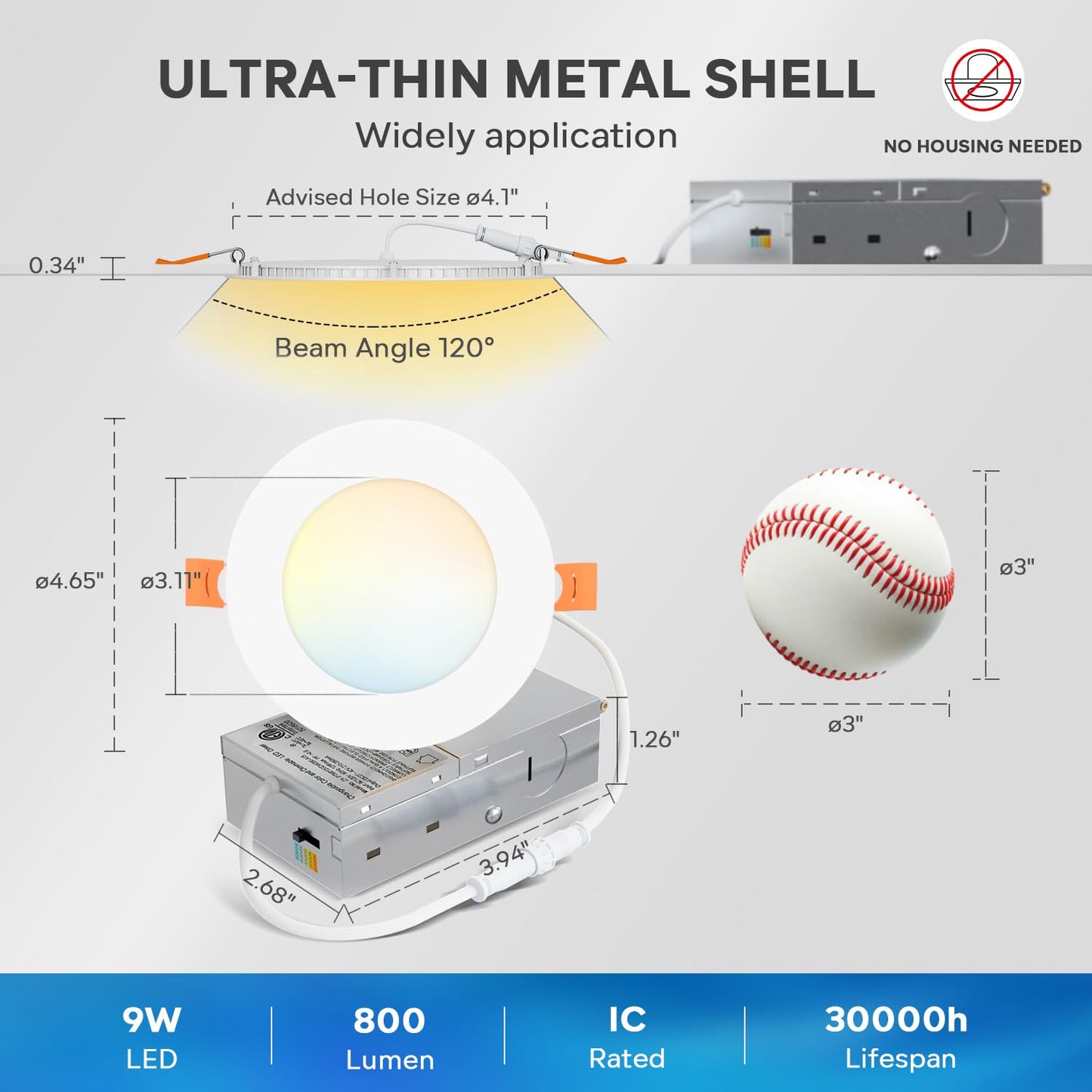 Lvwit Ultra-Thin Recessed Lighting 4 Inch With Junction Box  800Lm 2700K-5000K 5Cct Led Ceiling Lights  Dimmable Canless Wafer Downlight  Etl Fcc&Ic  Smooth Trim  6 Pack