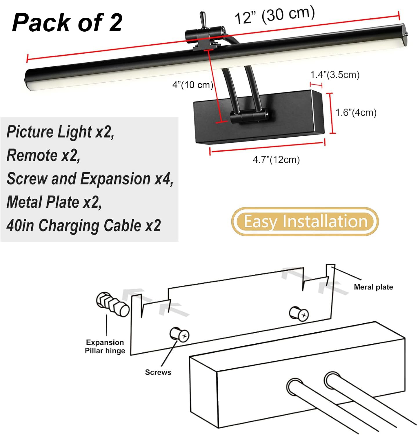 Yuichoy 2 Pack Picture Lights For Wall Battery Operated  12 Inch Wireless Art Lighting For discomfort-reducingting  6 Colors Picture Frame Lights With Remote  Dimmable 4200Mah Gallery Light  Black