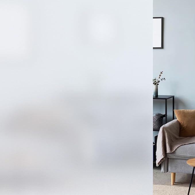 LUTE Window Privacy Film, Frosted Glass Window Film for Bathroom, Static Cling Removable Heat Control Glass Coverings, Non Adhesive Opaque Door Sticker for Home Office (Pure, 17.5" x 78.7")