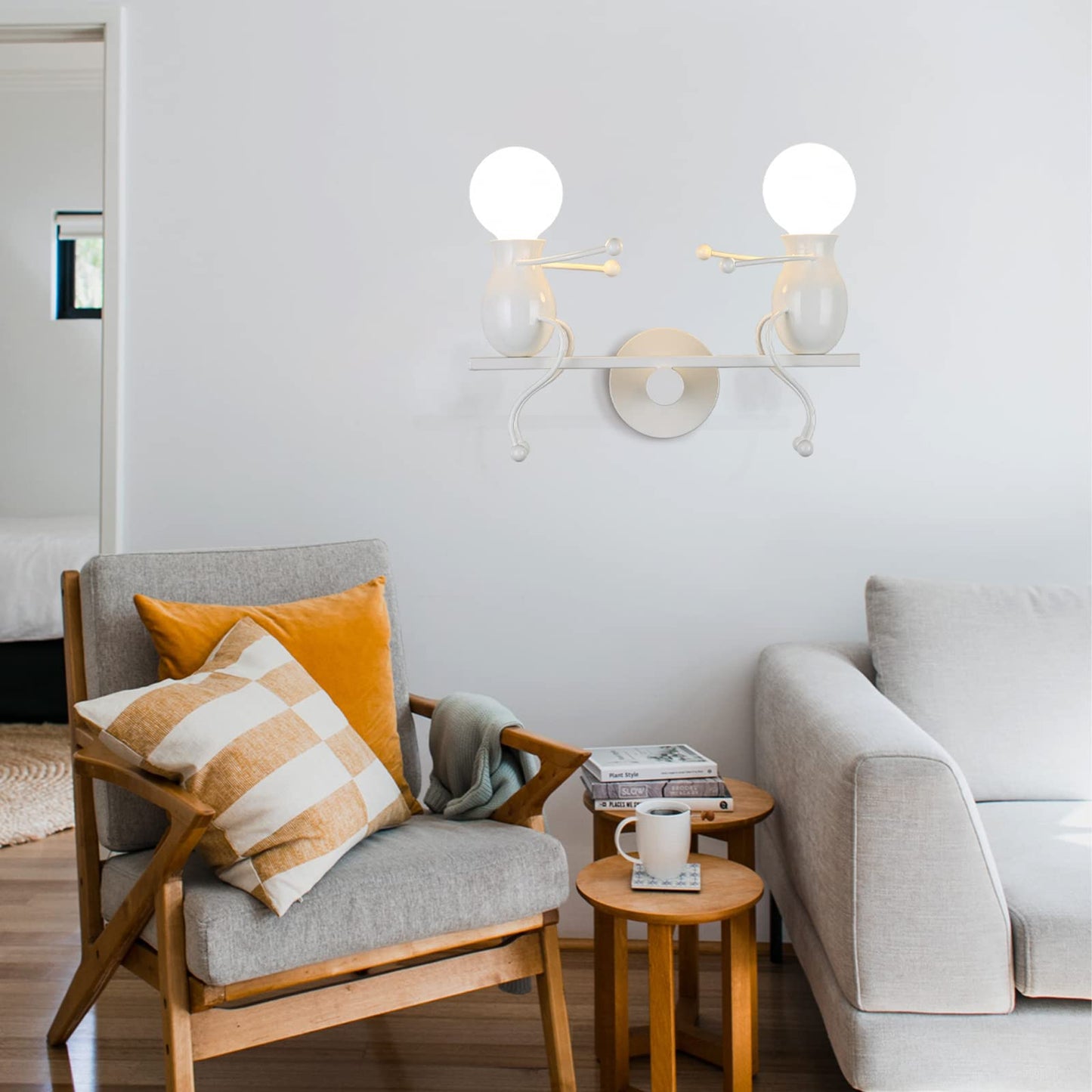 SOUTHPO LED Metal Wall Light Fixture - Seesaw Double Wall Lamp, White, Modern Children Cartoon Design