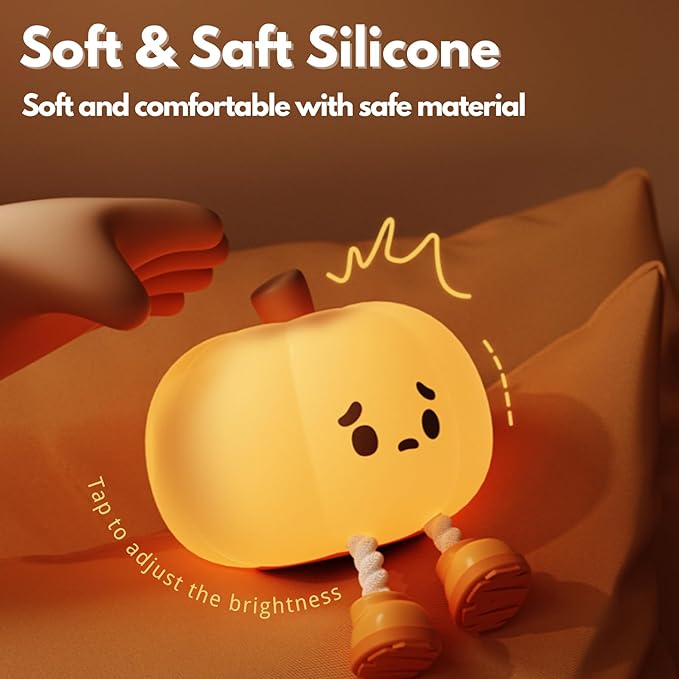 Pumpkin Night Light: Cute Pumpkin Decor Silicone Rechargeable Night Lamp with 3 Level Dimmable Bedside Lamp Halloween Night Light Nursery Nightlight Dorm Decor, Funny Gift Cool Gadgets for Kids