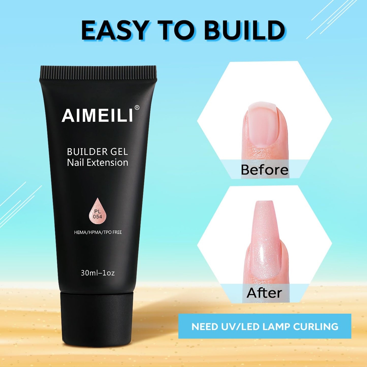 AIMEILI Poly Nail Extension Gel Builder Nail Gel Hema Free Nail Enhancement Nail Art Design DIY Salon Gift for Women - 054