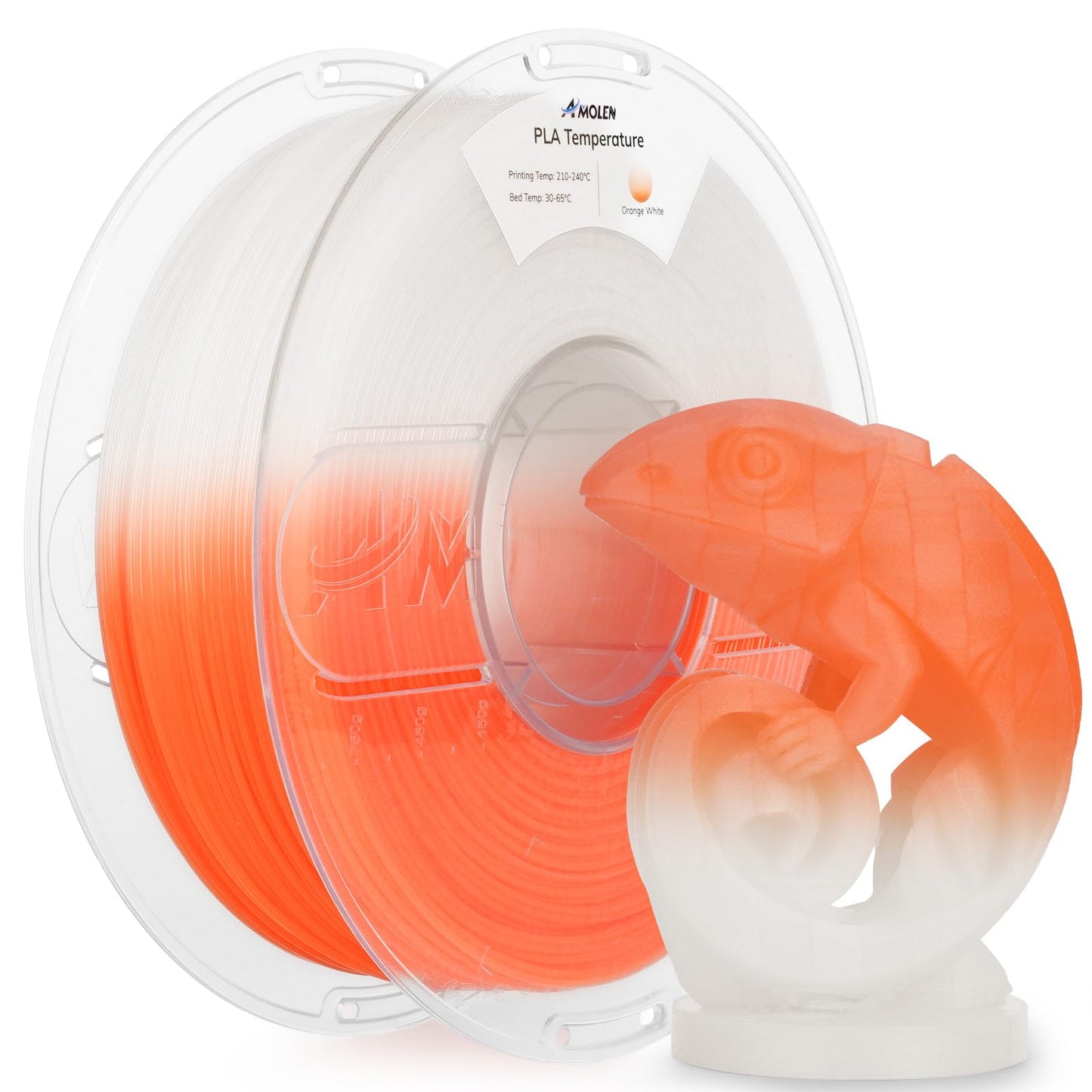 AMOLEN 3D Printer Filament, Temp Change Orange to White PLA Filament 1.75mm, Cold & Heat Temp Color Change with Temperature Fila