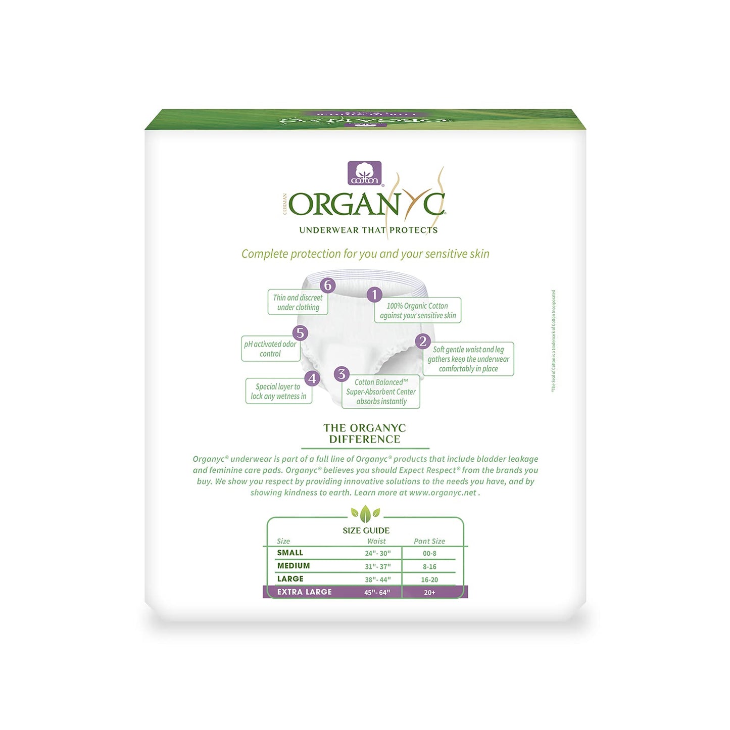 Organyc Bladder Control Underwear for Women - X-Large, 12 Count, Organic Cotton, No Leaks, No Odor, No Irritation