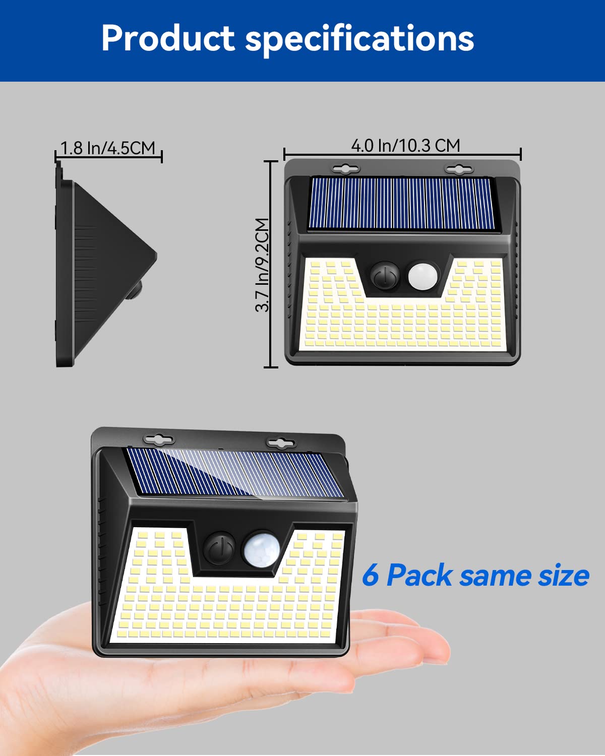 Peasur Solar Lights Outdoor 140 Led Motion Sensor Wall Light, 6 Pack, Waterproof Black Frame For Yard Deck Garden
