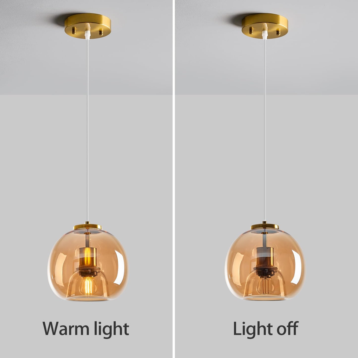 Lbsqj Amber Glass Pendant Lights Kitchen Island Gold Hanging Light Fixture Glass Globe Pendant Light Modern Pendant Lighting For Kitchen Island Bedroom Dining Room (7.87  1 Pack)