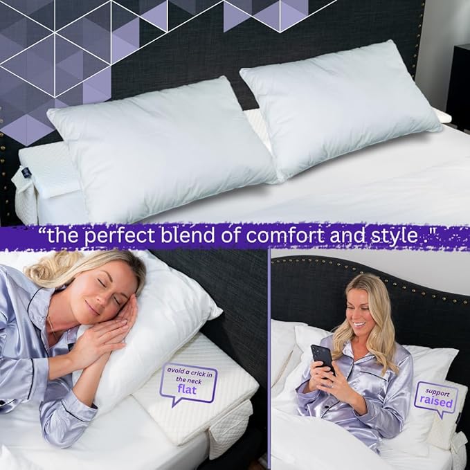 Bed Wedge Pillow for headboard Mattress Gap DuoWedge lux. (White, Queen 60") The Perfect Filler for Gaps up to 7"