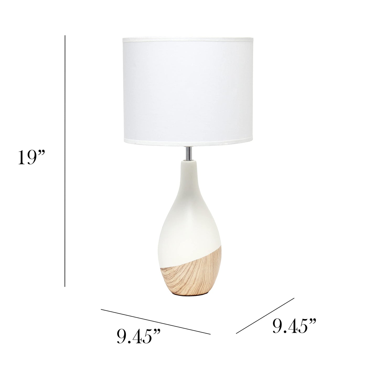 Simple Designs LT1118-LWD Oak Color Bedside Table Lamp, Off White Fabric Shade, 9.45inL x 9.45inW x 19inH