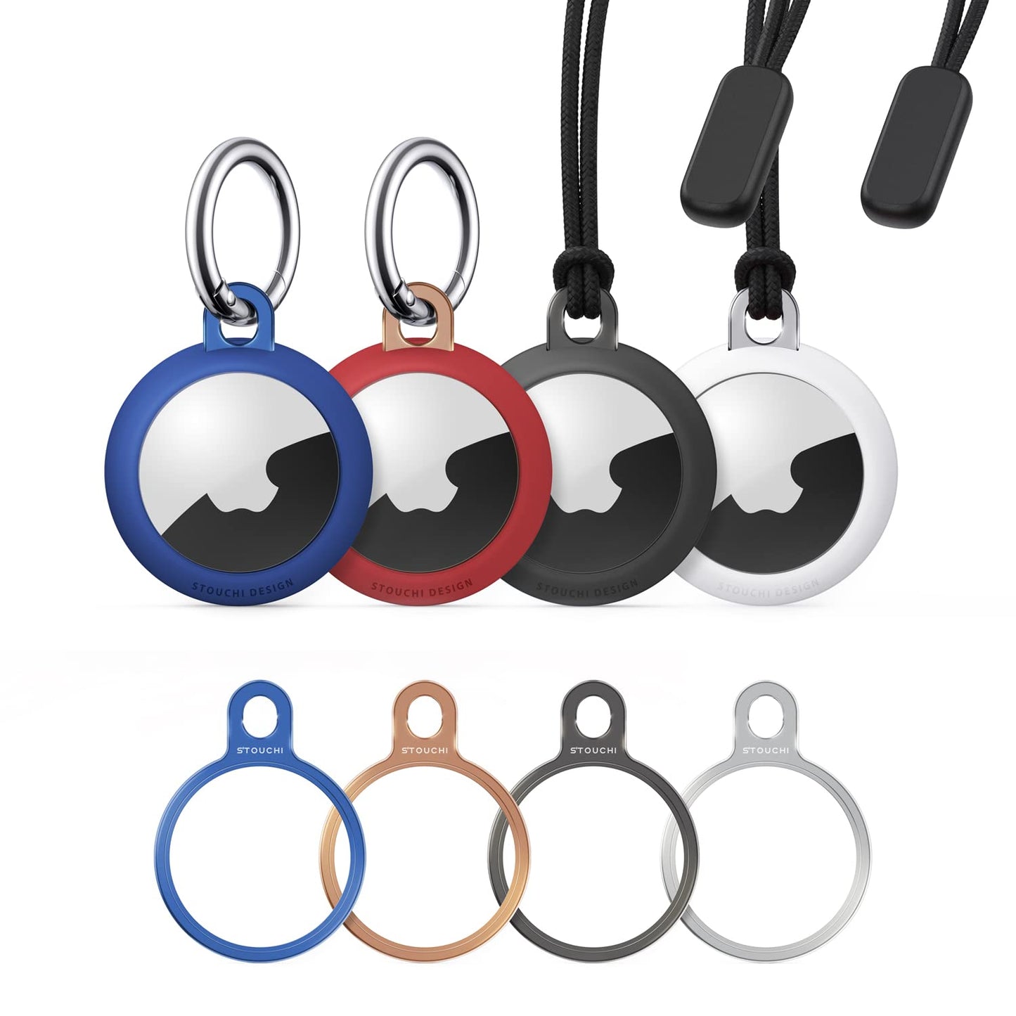 Stouchi 4 Packs Airtag Holder Key Ring With Soft Tpu Case, Stainless Steel Invisible Slim Keychain Compatible With Airtag 2021 F