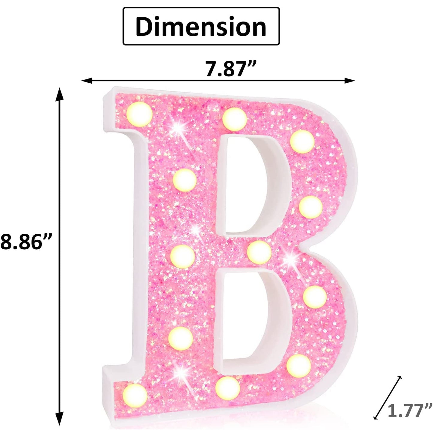 Elnsivo Pink Led Marquee Letter Lights, Glitter Alphabet Sign, Battery Powered Night Light For Girls Bedroom, Party & Home Decor