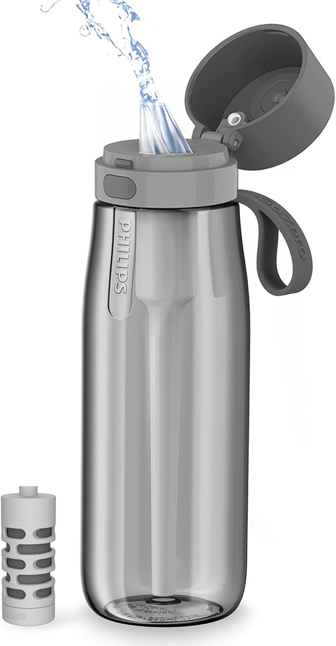 PHILIPS Filtered Water Bottle 22 Oz/36 Oz with Philips GoZero Everyday Water Filter, BPA-Free Tritan Plastic, Purify Tap Water Into Healthy Drinking Tasting Water