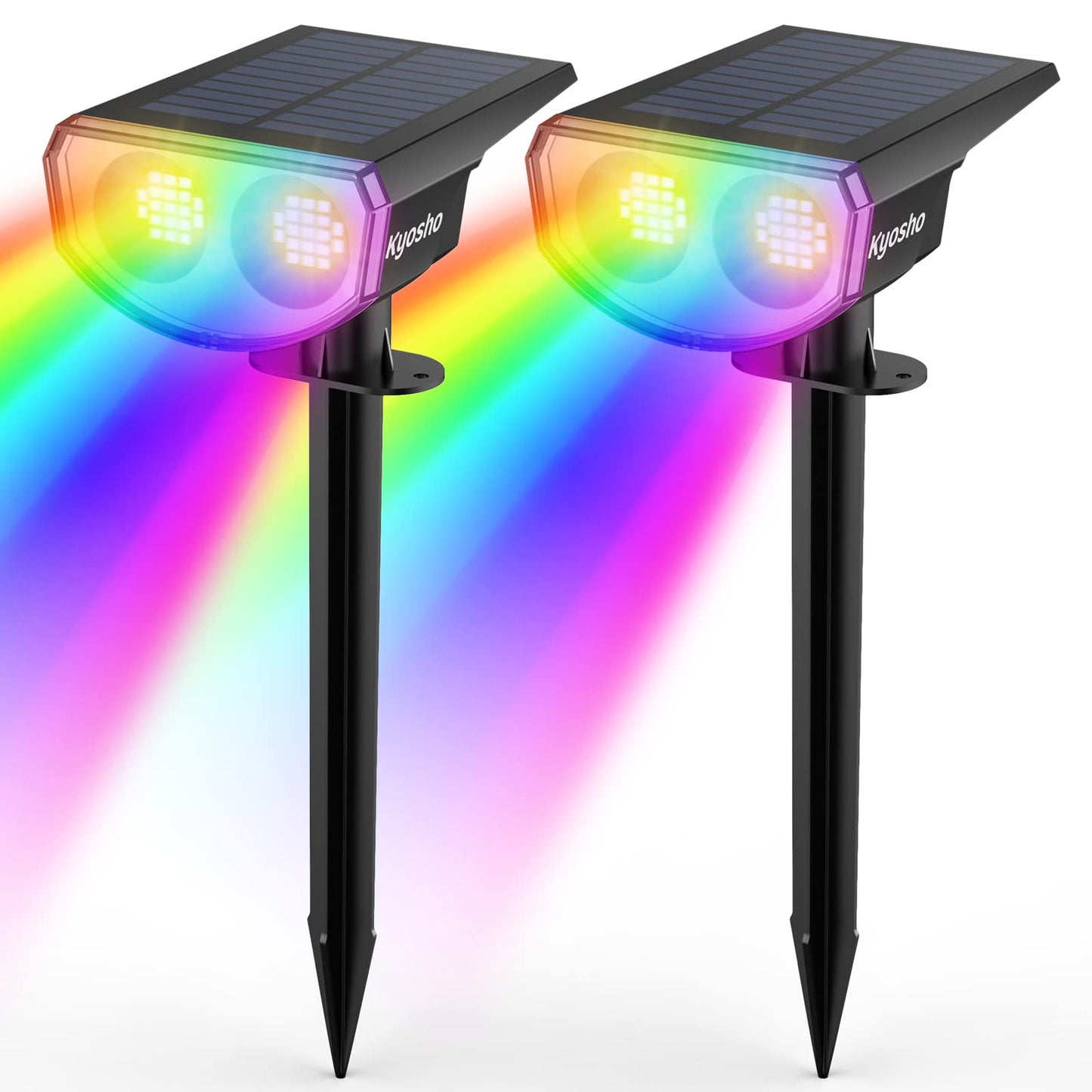 Kyosho Solar Color Spot Lights, Waterproof RGBW, 38 LEDs, 9 Lighting Modes, 2 Pack, Multicolor