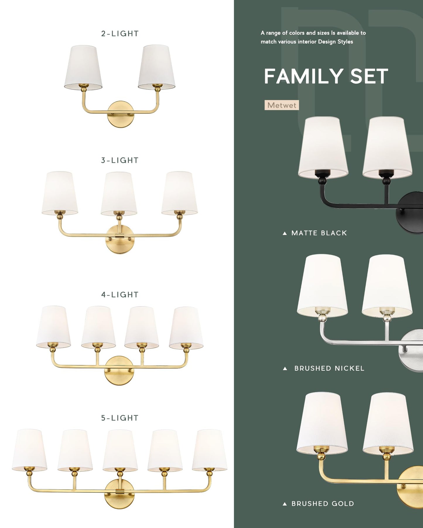 METWET Bathroom Light Fixtures, 4 Light Brushed Gold Vanity Lights with Flared White Fabric Shade, 28 Inch Wall Sconce, Modern Sconces Wall Lighting for Hallway Bedroom, VL837-BG-4