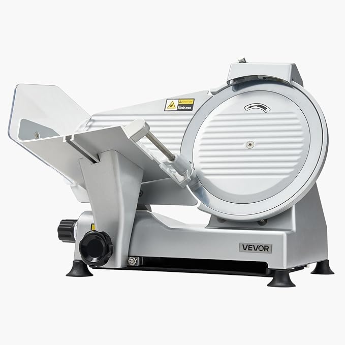VEVOR Commercial Meat Slicer, 10 inch Electric Deli Slicer Machine, 320W Food-Slicer with SUS420 Blade, 0-0.4 inch Adjustable Thickness, for Frozen Meat, Ham, Baguett, Steak