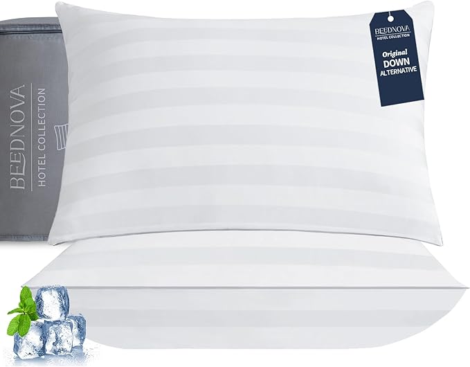 King Size Bed Pillows Set of 2 - Premium Down Alternative Cooling Pillows for Side, Back, and Stomach Sleepers Hotel Quality Fluffy Soft Microfiber Fill Breathable Skin-Friendly,20 x 34 Inches