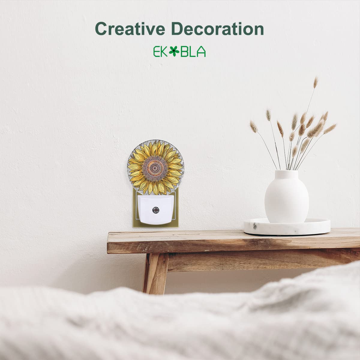 Ekobla Sunflower Night Lights Plug Into Wall Boho Yellow Flower Plug-In Nightlights  Gifts For Women Mom Grandma  Dusk To Dawn Sensor Led Round Nightlight Home Decor