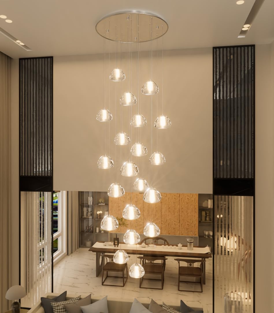 Dolria 20-Light Modern Chandeliers For Entrance High Ceiling Chandelier Living Room Lights Fixture Led Ceiling Lamp Bubble Crystal Adjust Hanging Pendants Lighting For Stairwell Hallway Foyer