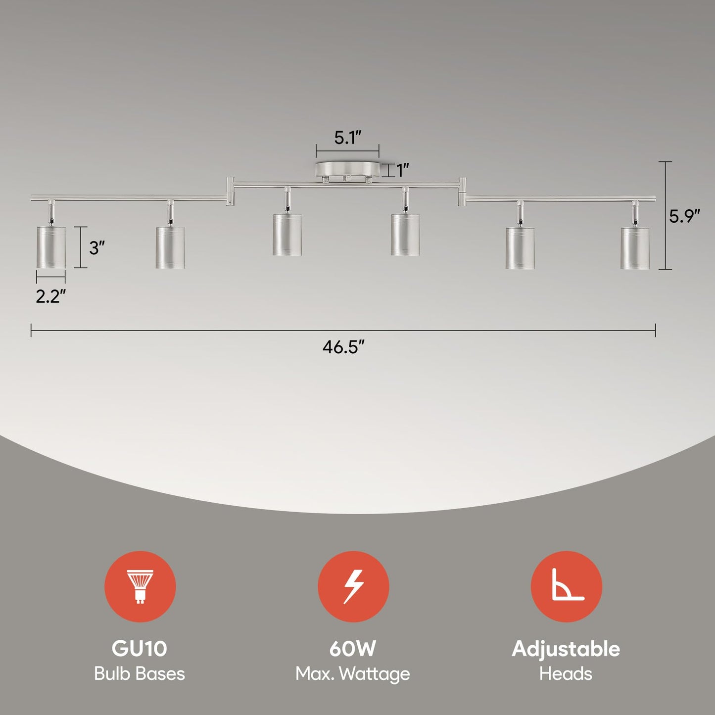 Vonluce 6 Light Track Light Fixture  Led Track Lighting Kit With Rotatable Track Heads  3-Color Gu10 Bulbs Included  Modern Ceiling Spotlight For Kitchen Office Closet Studio Bedroom  Nickel