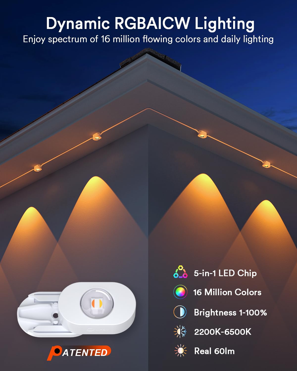 Lumary Smart Permanent Outdoor Lights 2 With Remote & Slide-Base  100Ft With 60 Rgbaicw Leds 3600Lm For Daily & Accent Lighting  110+ Scene For Halloween Christmas Decor  Work With Alexa Google  White