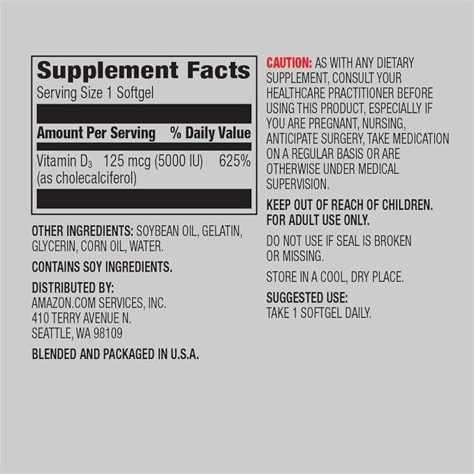 Amazon Elements Vitamin K2 (100 mcg, 65 Capsules) and Vitamin D3 (5000 IU, 180 Softgels)
