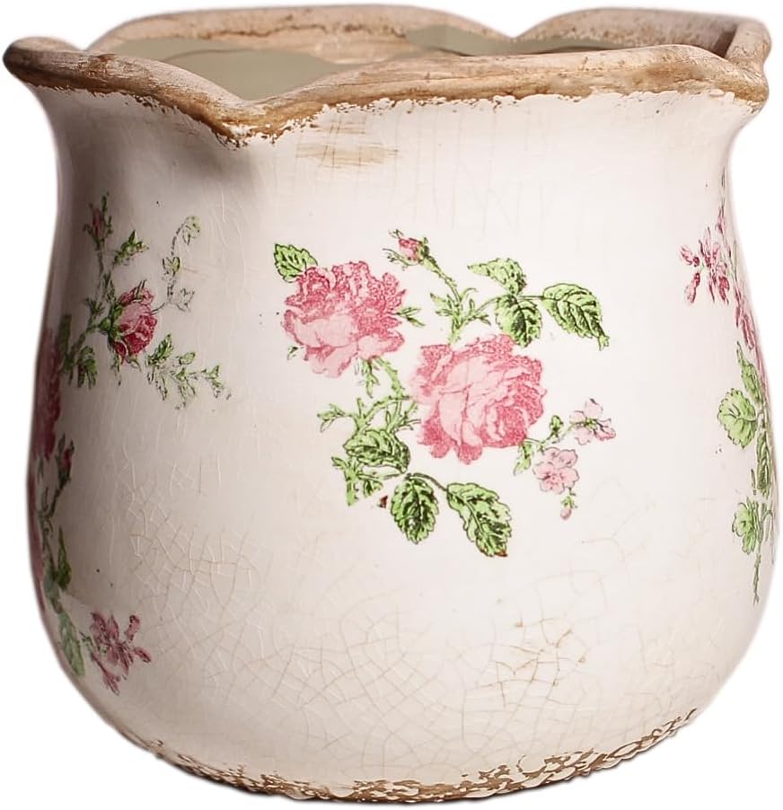 Ceramic Pots for Plants, Vintage Plant Pot with Drainage Hole, 6.11in. Planter for Indoor Plants, Crackle Glaze Finish Flower Pot, Perfect Tuscan Ceramic Planter for Gardening, Rose Floral