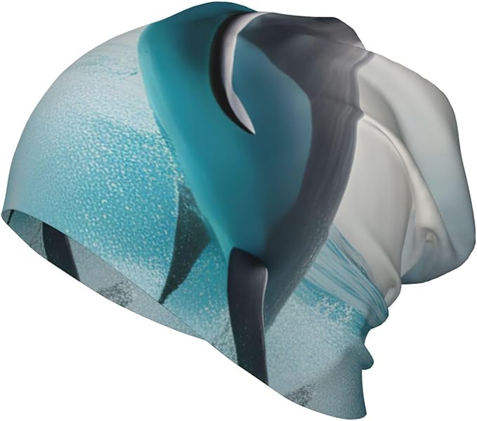 Funny Dolphin Looking at You Print Beanie Hat Soft Thermal Cap Winter Headwear for Cold Indoor Outdoor Activities Black
