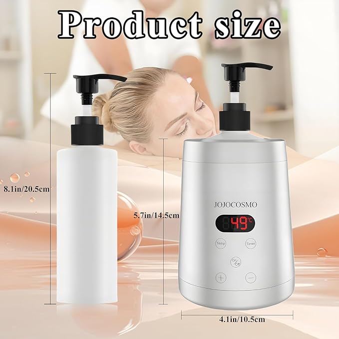 Massage Oil Warmer Heater with Two Bottles Dispenser, Digital Lotion Warmer, Oil Warmer Dispenser, Automatic Massage Oil Heater for SPA, Salon, Home (silver)