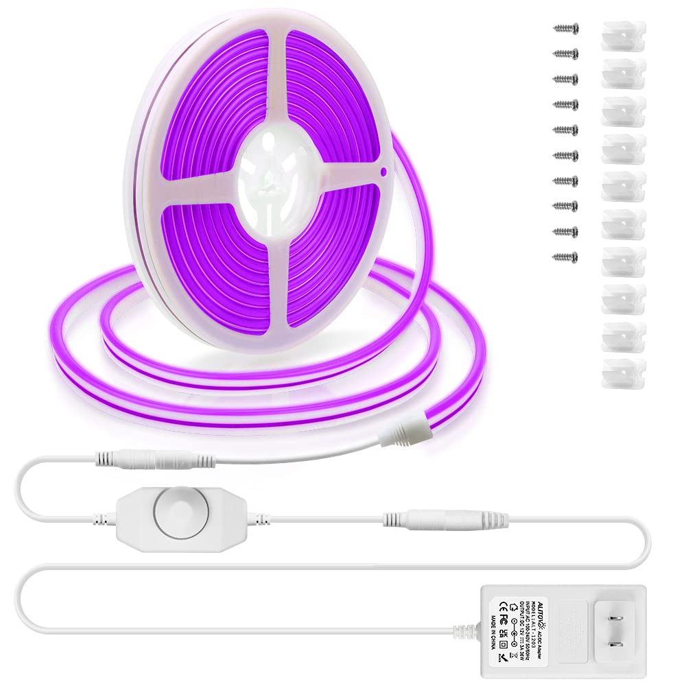 Alitove Neon Led Rope Light 16.4Ft, Purple Silicone, Dimmable, Diy Accessories, Waterproof, Model: 5M-Neon-Pu-Kit