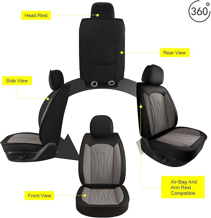 Car Seat Covers Full Set Fit for Hyundai Azera 2006-2017,Waterproof Laux Leather Seat Protectors for 5-Seat Vehicles(Black&Grey)