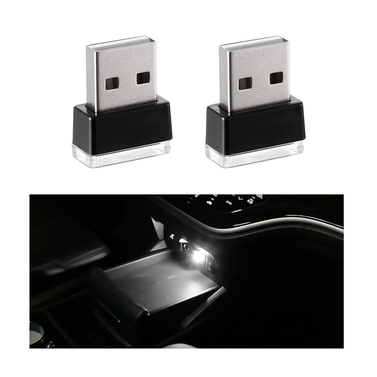 Sylvil 2 Pcs Usb Led Car Interior Atmosphere Lamp  Portable Mini Led Night Light  Plug-In Usb Interface Trunk Ambient Lighting Kit  Universal Interior Car Accessories (White)