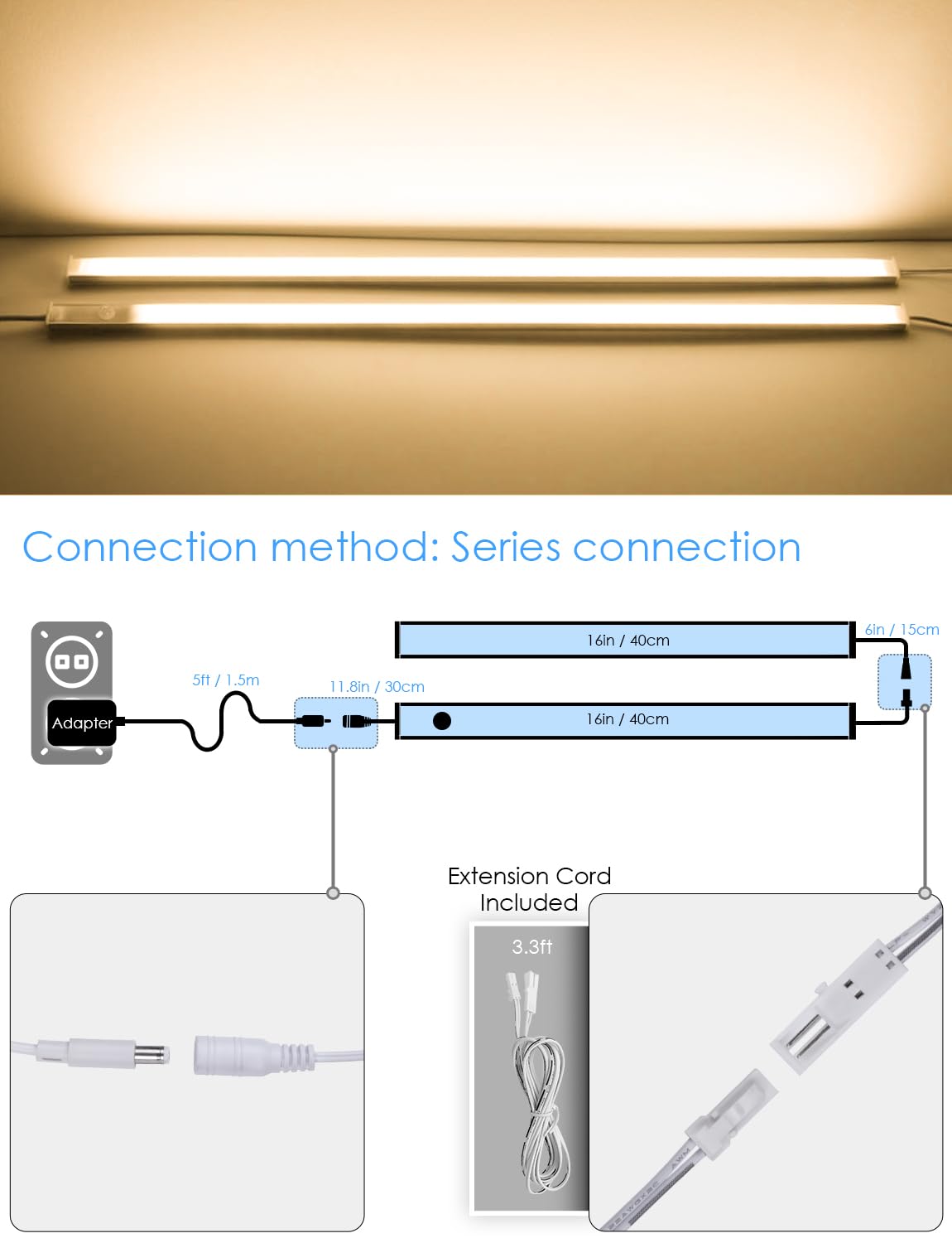 Auyihomu Under Cabinet Motion Sensor Lighting Indoor Plug In  16  12V Led Under Counter Lights Super Bright Ultra Thin Magnetic For Kitchen/Hallway/Toilet/Garage/Closet(Warm White/3000K  2 Pack)