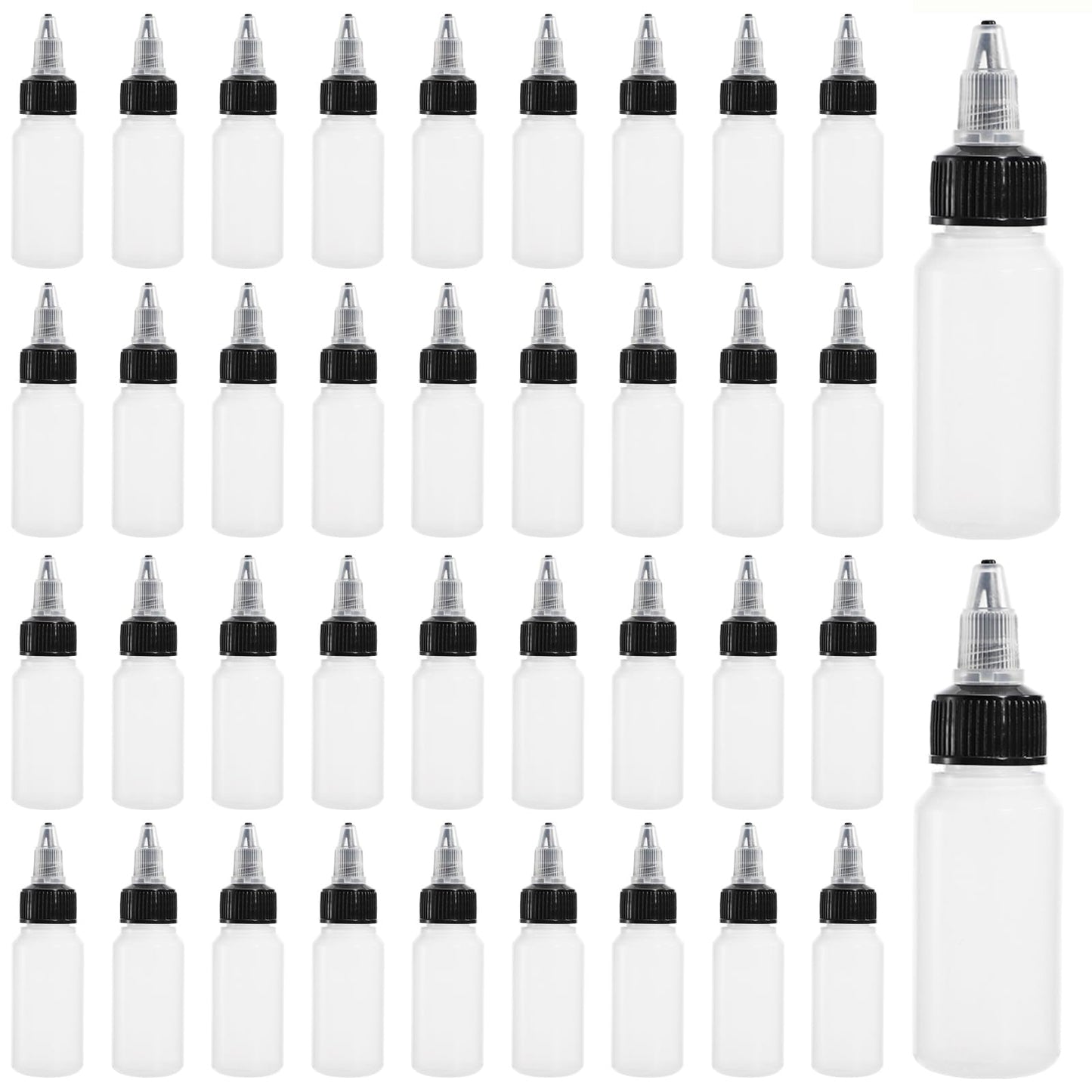 Bekith 40 Pack 1oz Dispensing Bottles, Boston Round HDPE Plastic Bottle with Twist Top Cap, Empty Plastic Squeeze Bottle