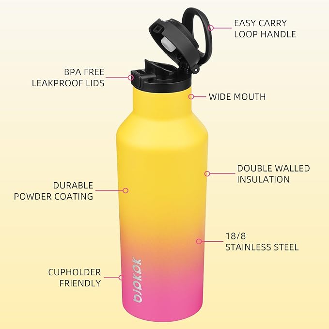 BJPKPK Insulated Water Bottle With Straw 17oz Stainless Steel Water Bottles With 2 Lids And Carry Handle Reusable Travel Metal Thermal Flask,Rainbow