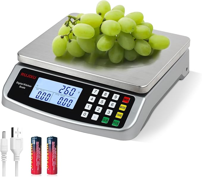 Food Scale 88lb/40kg Large Digital Kitchen Scale 0.05oz/1g with Price Computing Commercial Scale 304 Stainless Steel gram ...